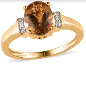 Golden Scapolite/Diamond .04 ctw Ring/VYG Over Sterling Silver